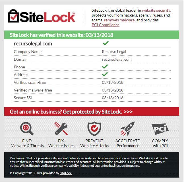 Sitelock - Recurso Legal