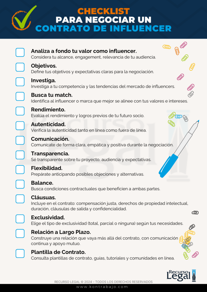 checklist para negociar un contrato de influencer a4